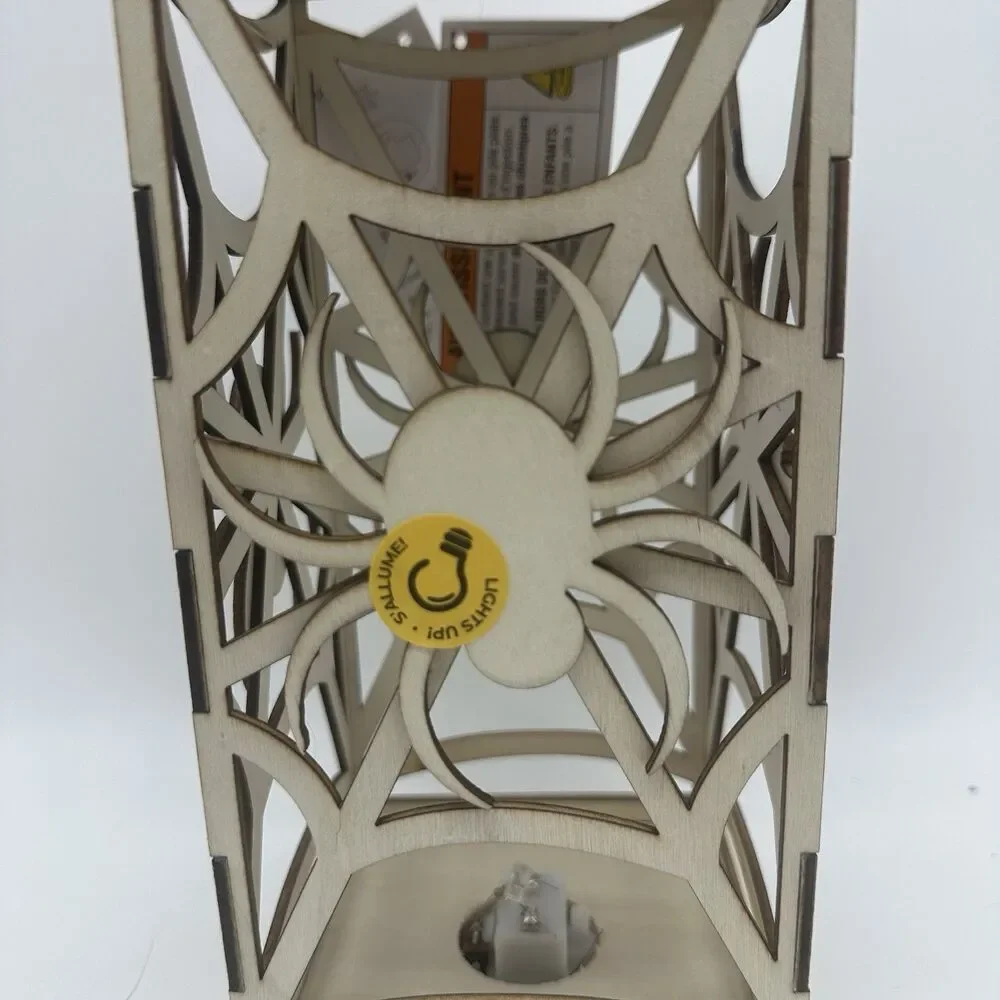 2PC Halloween Wooden Spider Lantern LED Light Up Centerpiece Decoration